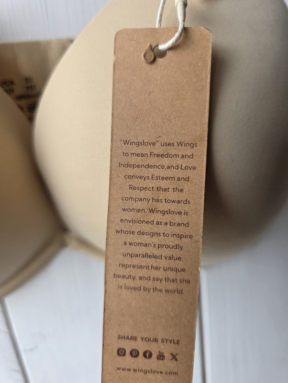 Wingslove Deep V Padded Push Up Bra with Underwire Nude NWT Size 34DDD - Picture 5 of 11